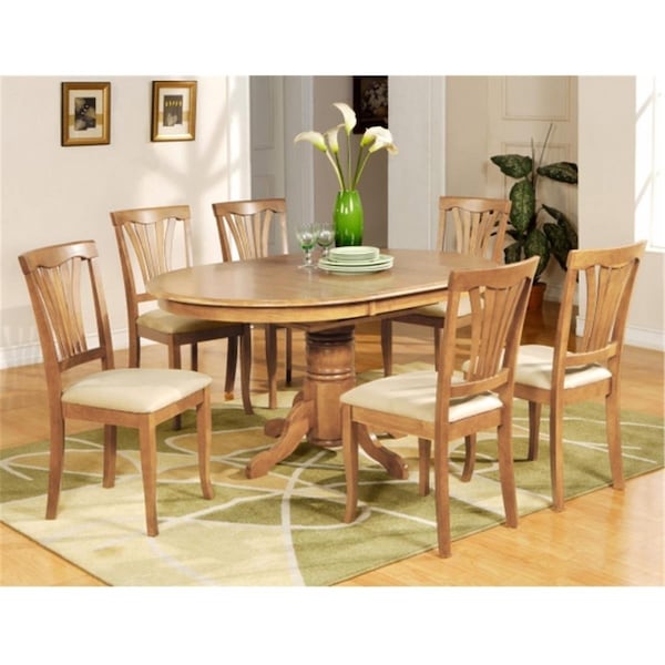 Latestluxury AV7-OAK-C 7PC Avon Dining Table and 6 Microfiber Upholstered Seat Chairs in Oak Finish - LA143149