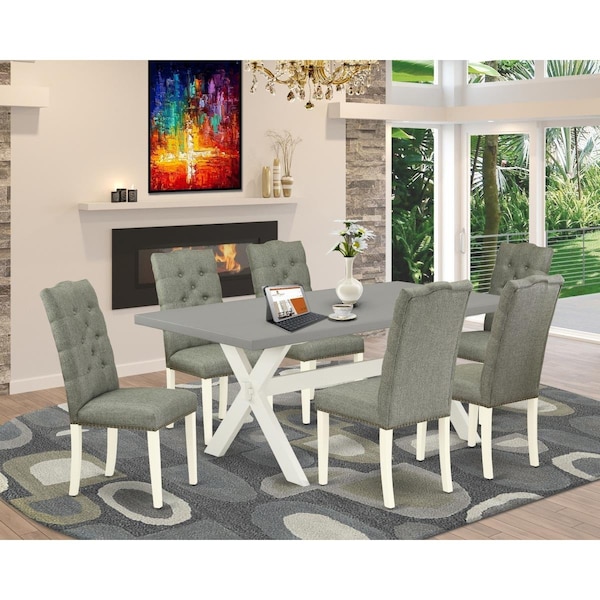 East West Furniture 7 Piece X-Style Kitchen Dining Room Set - Linen White - X097EL207-7
