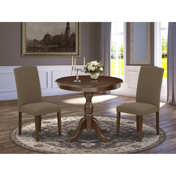 East West Furniture 3 Piece Antique Wood Dining Table Set - Mahogany - AMEN3-MAH-18
