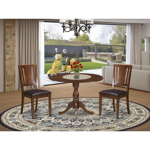 East West Furniture 3 Piece Dublin Mid Century Dining Set - Mahogany - DMDU3-MAH-C