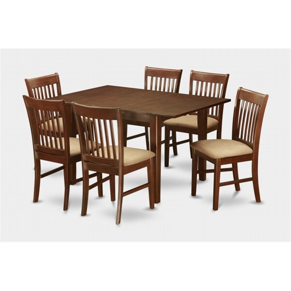East West Furniture 7 Pc Dining Table 32x60in With 6 Slatted Back Cushioned Seat Chairs - PSNO7-MAH-C
