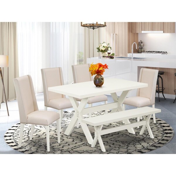 East West Furniture 6 Piece X-Style Gorgeous Kitchen Table Set - Linen White - X026FL201-6