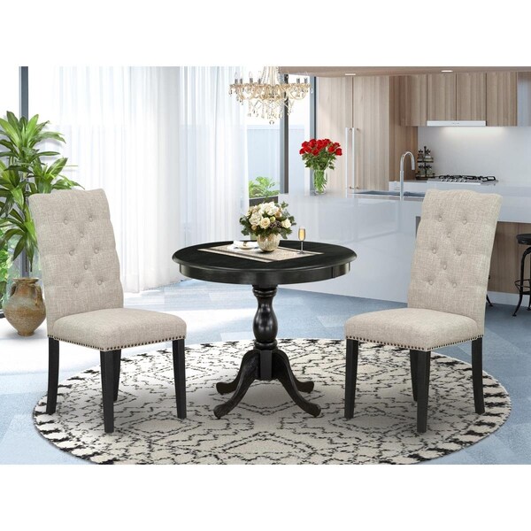 East West Furniture 3 Piece Antique Dining Set - Wire Brushed Black - AMEL3-ABK-35