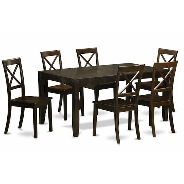 East West Furniture East West Furniture LYBO7-CAP-W 7 Piece Formal Dining Room Set-Dining Room Table With Leaf 6 Chairs For Dining Room - LYBO7-CAP-W