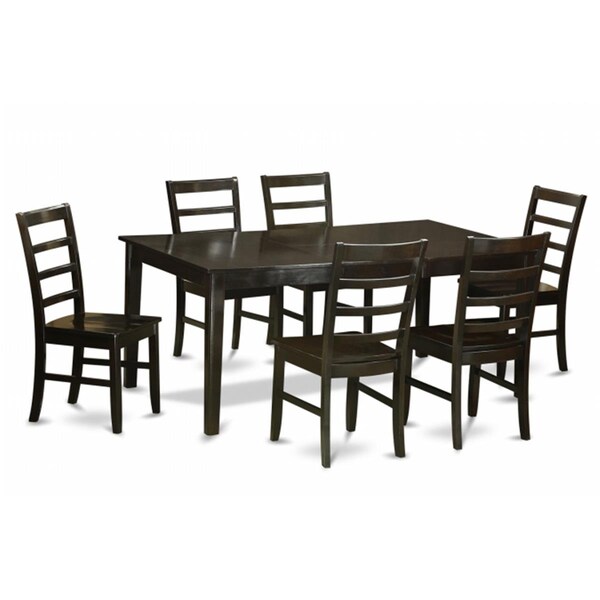 East West Furniture 7 Piece Dining Room Set-Table Having Leaf and 6 Kitchen Chairs - HEPF7-CAP-W