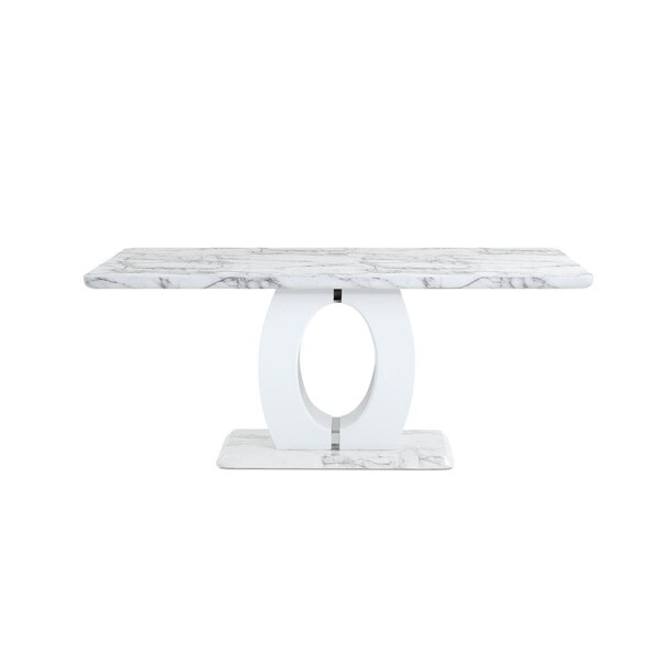 Convenience Concepts Faux Marble Pedestal Base Dining Table - White Marble - HI2248444