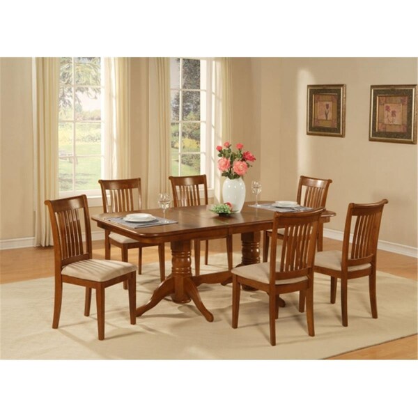 East West Furniture 7 Piece Dining Room Set Table With A Leaf and 6 Chairs For Dining - NAPO7-SBR-C