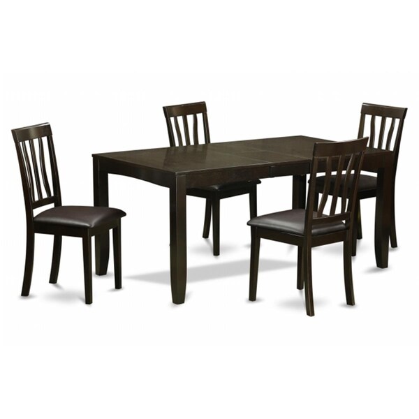 East West Furniture 5 Piece Dining Set-Dining Table With Leaf and 4 Dining Chairs - LYAN5-CAP-LC