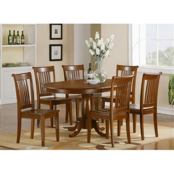 East West Furniture 7 Piece Dining Table Set For 6-Oval Dining Table With Leaf and 6 Dining Chairs - PORT7-SBR-W