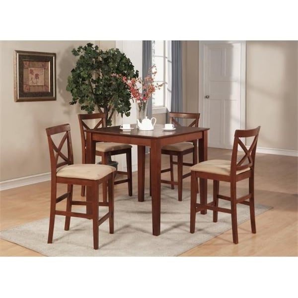 East West Furniture East West Furniture PUBS5-BRN-C 5 Piece Counter Height Dining Set-Gathering Table and 4 Counter Height Chairs - PUBS5-BRN-C