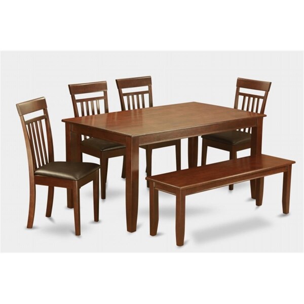 East West Furniture 6PC Set Rectangular Table and 4 Leather Seat Slat Back Chairs and 52-in Long Bench - DUCA6D-MAH-LC