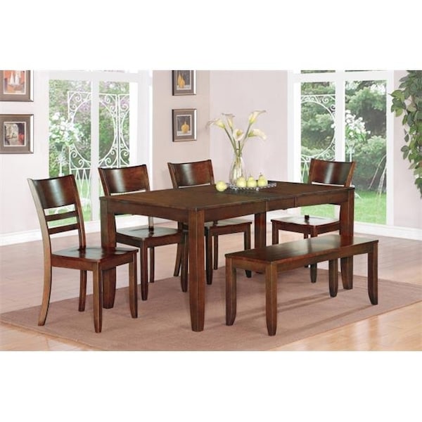 East West Furniture East West Furniture LYFD7-ESP-W 7-Piece Lynfield Rectangular Dining Table with Butterfly leaf & 6 Wood Seat Chairs in Espresso Finish - LYFD7-ESP-W