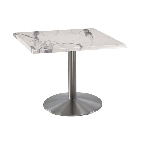 Holland Bar Stool Co 30" Tall OD214 Stainless Steel Table Base 22" Diameter 30"x30" Square White Marble Top - OD214-2230SSOD30SQWM