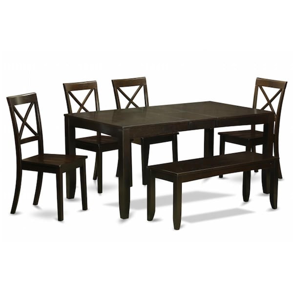 East West Furniture 6 Piece Dining Room Table With Bench-Dining Table and 4 Kitchen Dining Chairs Plus Bench - LYBO6-CAP-W