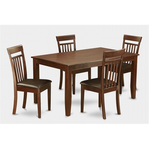 East West Furniture 5PC Set Rectangular Table and 4 Leather Seat Slat Back Chairs - DUCA5-MAH-LC