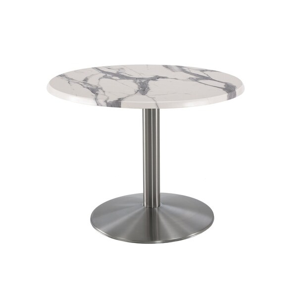 Holland Bar Stool Co 30" Tall OD214 Stainless Steel Table Base 22" Diameter 30" Diameter White Marble Top - OD214-2230SSOD30RWM