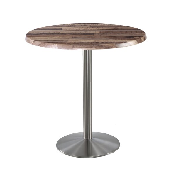 Holland Bar Stool Co 42" Tall OD214 Stainless Steel Table Base 22" Diameter 36" Diameter Rustic Top - OD214-2242SSOD36RRUSTIC