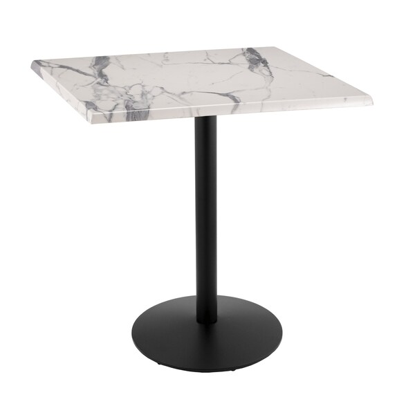 Holland Bar Stool Co 42" Tall OD214 Black Table Base 22" Diameter 36"x36" Square White Marble Top - OD214-2242BWOD36SQWM