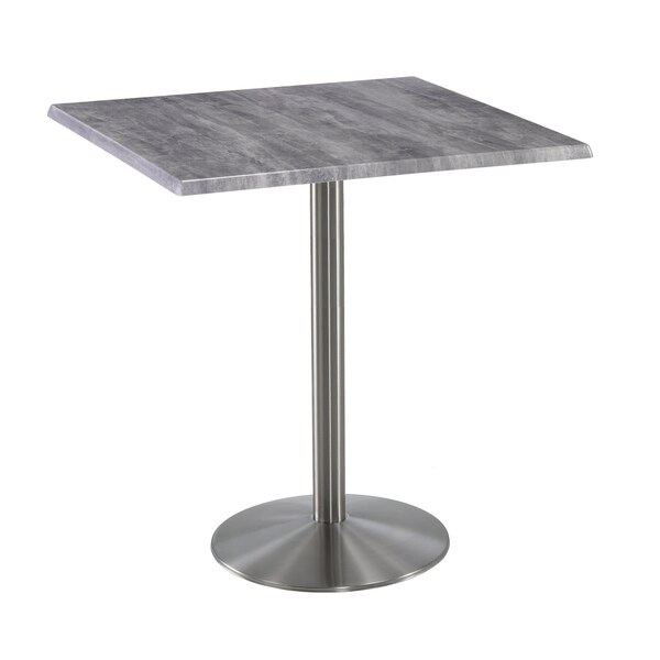 Holland Bar Stool Co 42" Tall OD214 Stainless Steel Table Base 22" Diameter 36"x36" Square Greystone Top - OD214-2242SSOD36SQGRYSTN