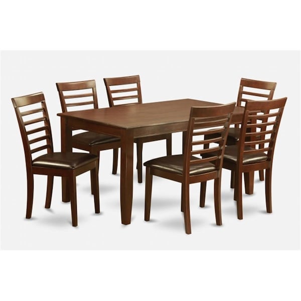 East West Furniture 7 Pc Dudley Dining Table 36x60in with 6 Ladder Back Faux Leather Chairs - DUML7-MAH-LC
