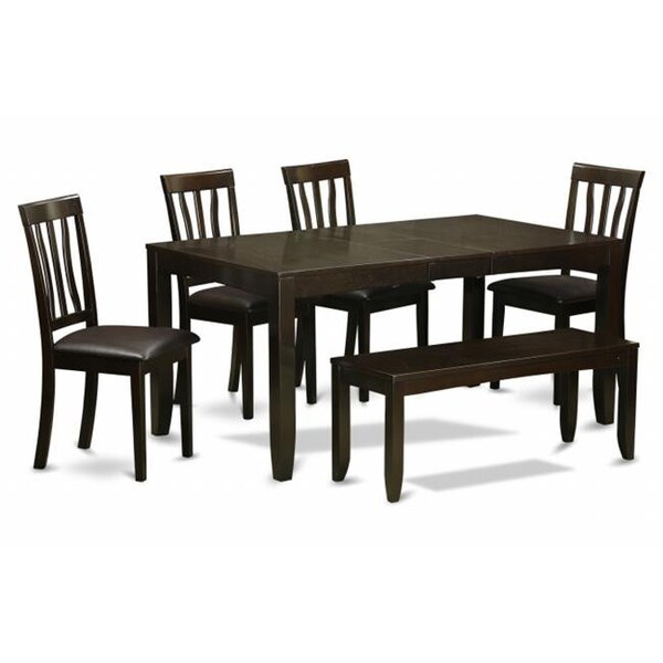 East West Furniture East West Furniture LYAN6-CAP-LC 6 Piece Kitchen Table With Bench-Dining Room Table and 4 Dining Chairs and Bench - LYAN6-CAP-LC