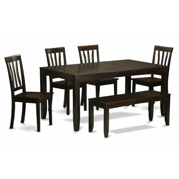 East West Furniture East West Furniture LYAN6-CAP-W 6 Piece Kitchen Table With Bench-Table With Leaf and 4 Dining Room Chairs and Bench - LYAN6-CAP-W