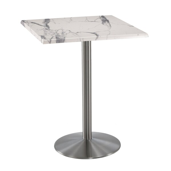 Holland Bar Stool Co 42" Tall OD214 Stainless Steel Table Base 22" Diameter 30"x30" Square White Marble Top - OD214-2242SSOD30SQWM