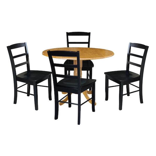 International Concepts 42 in. Dual Drop Leaf Table with 4  Ladder Back Dining Chairs - 5 Piece Dining Set - K04-42DP-C46-2-4