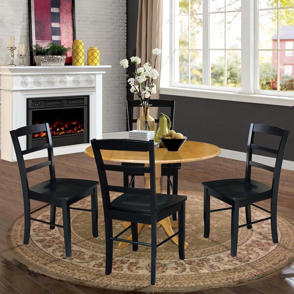 International Concepts 42 in. Dual Drop Leaf Table with 4  Ladder Back Dining Chairs - 5 Piece Dining Set - K04-42DP-C46-2-4