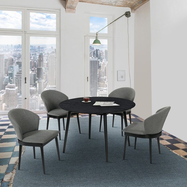 Armen Living Arcadia and Juno 48" Round Charcoal and Black Wood 5 Piece Dining Set - SETARDI5JNBLCH48