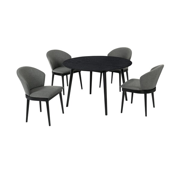 Armen Living Arcadia and Juno 48" Round Charcoal and Black Wood 5 Piece Dining Set - SETARDI5JNBLCH48
