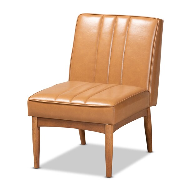 Baxton Studio Daymond Mid-Century Modern Tan Faux Leather and Walnut Brown Finished Wood 5-Piece Dining Nook Set - 186-11352-11353-11354-9305-ZORO
