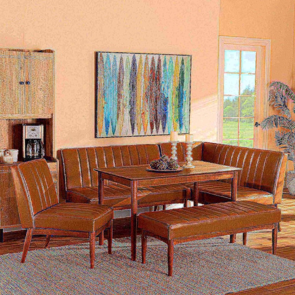 Baxton Studio Daymond Mid-Century Modern Tan Faux Leather and Walnut Brown Finished Wood 5-Piece Dining Nook Set - 186-11352-11353-11354-9305-ZORO