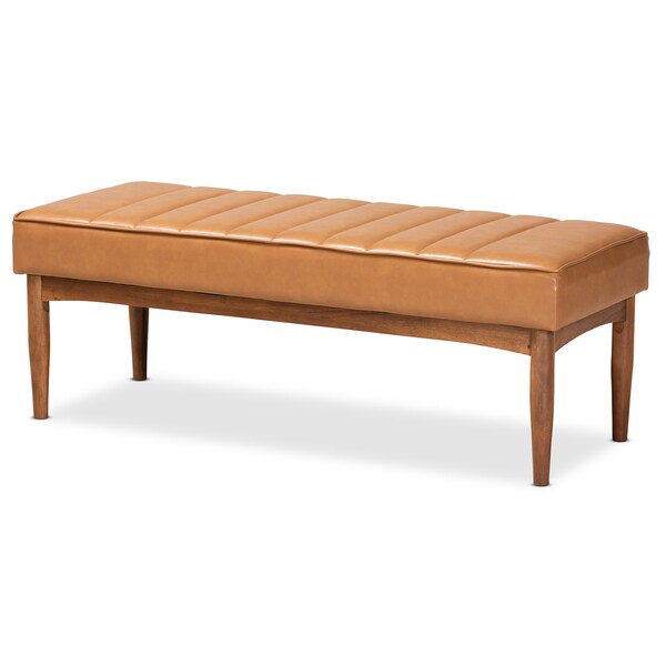 Baxton Studio Daymond Mid-Century Modern Tan Faux Leather and Walnut Brown Finished Wood 5-Piece Dining Nook Set - 186-11352-11353-11354-9305-ZORO