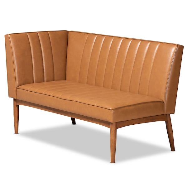 Baxton Studio Daymond Mid-Century Modern Tan Faux Leather and Walnut Brown Finished Wood 5-Piece Dining Nook Set - 186-11352-11353-11354-9305-ZORO