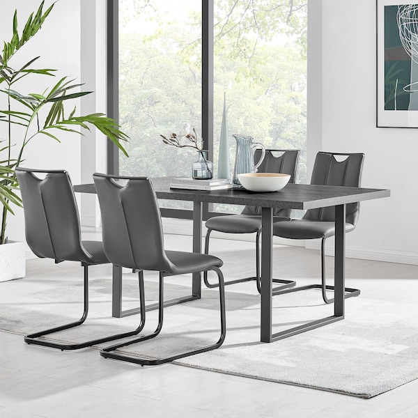 Armen Living Fenton and Pacific 5 Piece Modern Rectangular Dining Set with Black Base in Black Melamine Wood - SETFEDI5PCGR