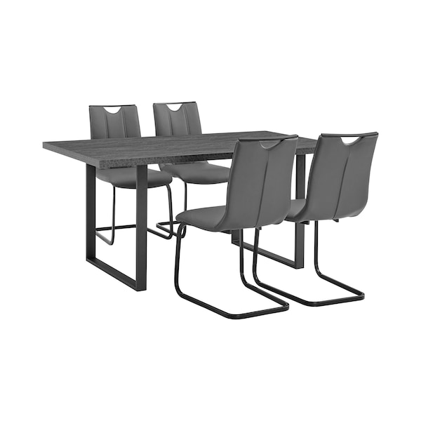 Armen Living Fenton and Pacific 5 Piece Modern Rectangular Dining Set with Black Base in Black Melamine Wood - SETFEDI5PCGR