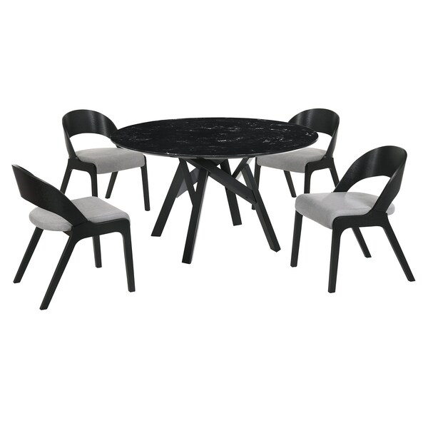 Armen Living Venus and Polly 5 Piece Black Marble Round Dining Set - SETVEDIBLK5C