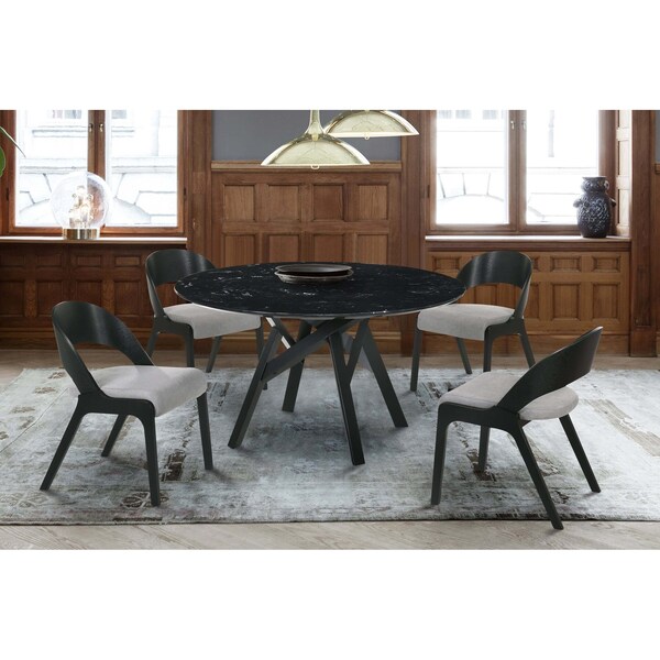 Armen Living Venus and Polly 5 Piece Black Marble Round Dining Set - SETVEDIBLK5C