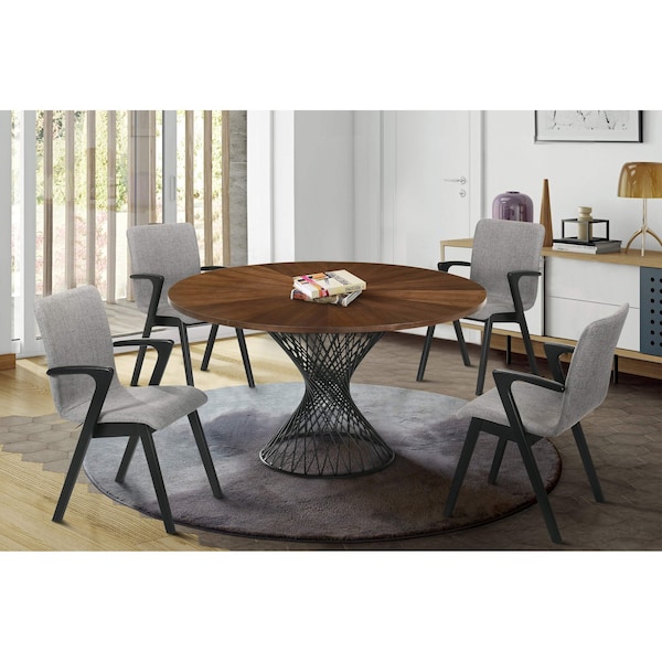 Armen Living Cirque and Varde 5 Piece Walnut Round Dining Set - SETCQDIWA5A
