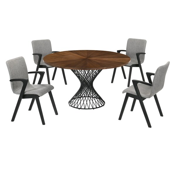 Armen Living Cirque and Varde 5 Piece Walnut Round Dining Set - SETCQDIWA5A
