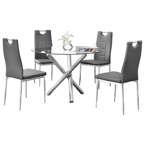 Kd Gabinetes 5 Piece Beverly Round Glass Dinette Set, Grey - KD2533026