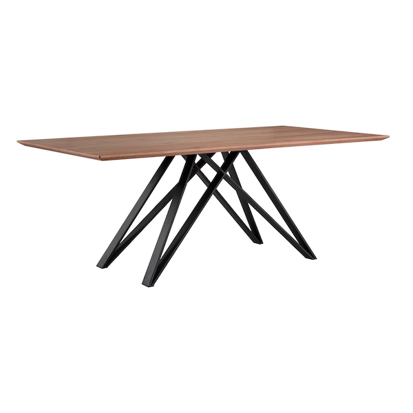 Armen Living Modena Contemporary Dining Table in Matte Black Finish and Walnut Wood Top - LCMNDIWABL