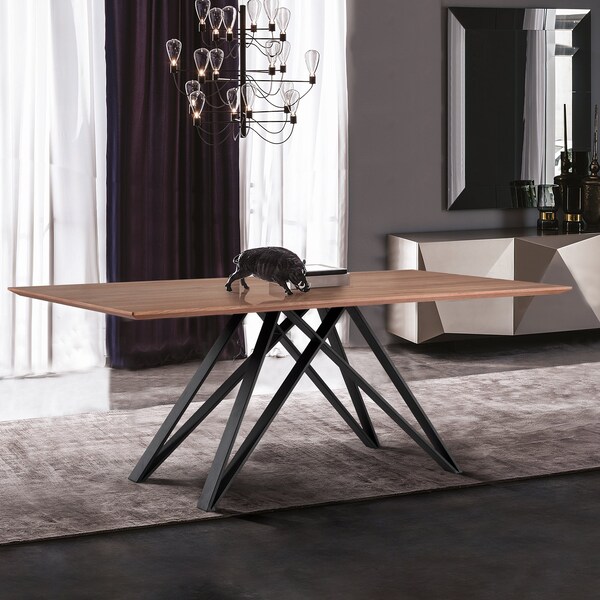 Armen Living Modena Contemporary Dining Table in Matte Black Finish and Walnut Wood Top - LCMNDIWABL