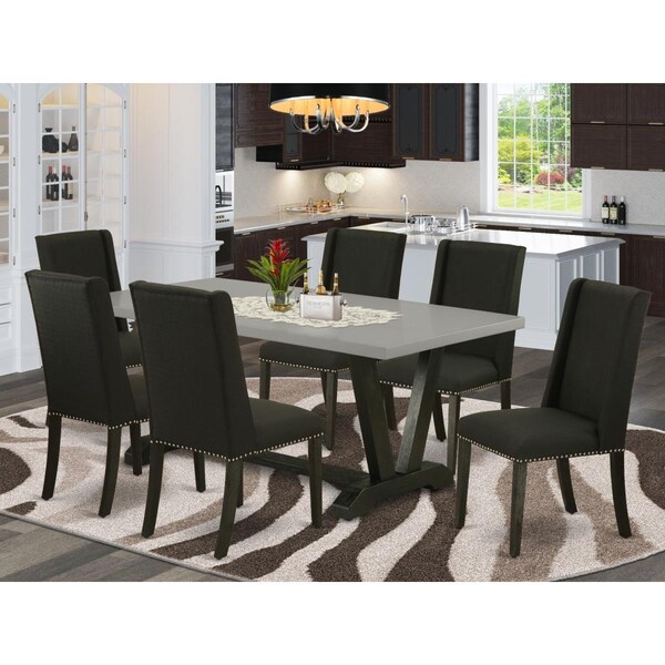 East West Furniture 7 Piece V-Style Kitchen Furniture Set - Black - V697FL624-7