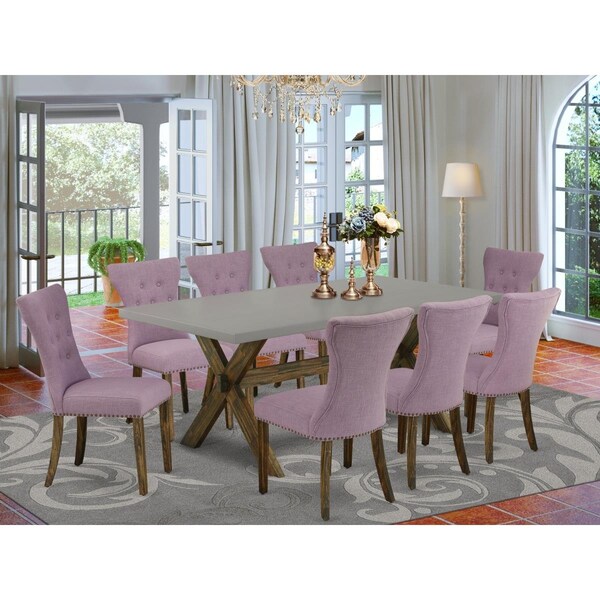 East West Furniture 9 Piece X-Style Dining Table Set - Dahlia - X797GA740-9