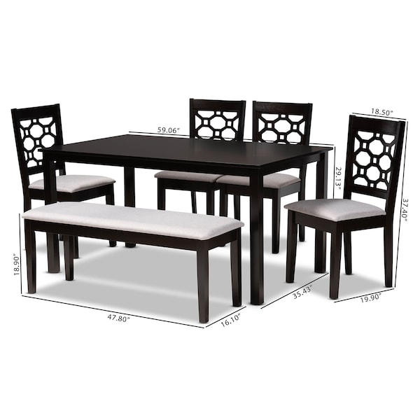 Baxton Studio Gabriel Grey Upholstered and Dark Brown Wood 6-Piece Dining Set - 171-10949-10915-10519