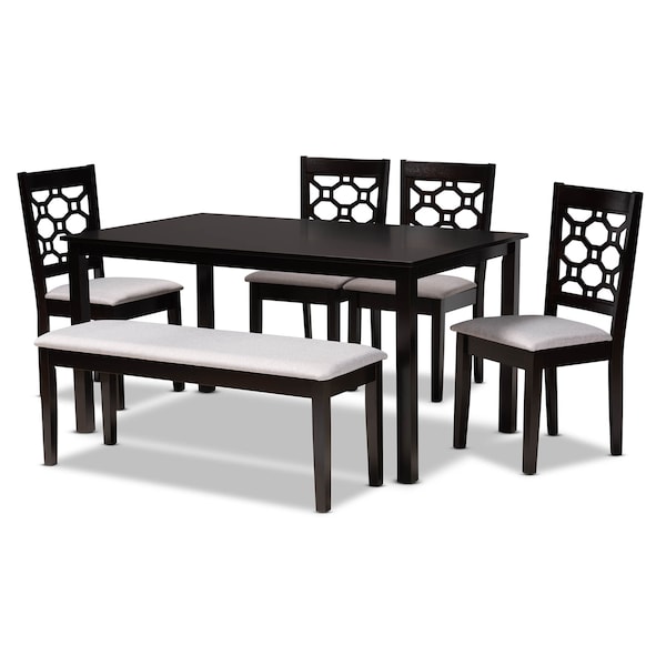 Baxton Studio Gabriel Grey Upholstered and Dark Brown Wood 6-Piece Dining Set - 171-10949-10915-10519