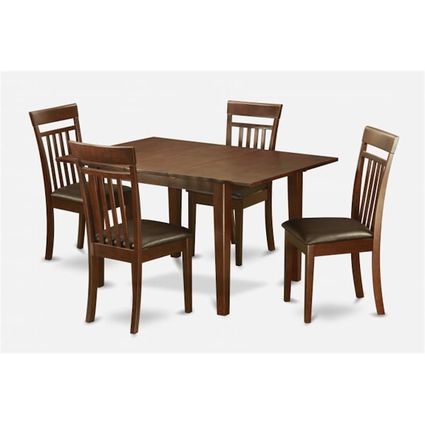 East West Furniture 5PC Set with Rectangular 36 x 54 Table with 12 in butterfly leaf and 4 Faux Leather seat chairs - MLCA5-MAH-LC