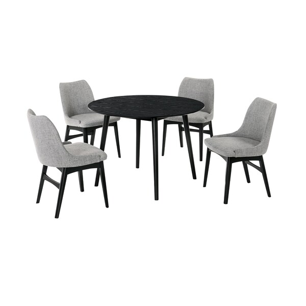Armen Living Arcadia and Azalea 42" Round Gray and Black Wood 5 Piece Dining Set - SETARDI5AZBLGR42